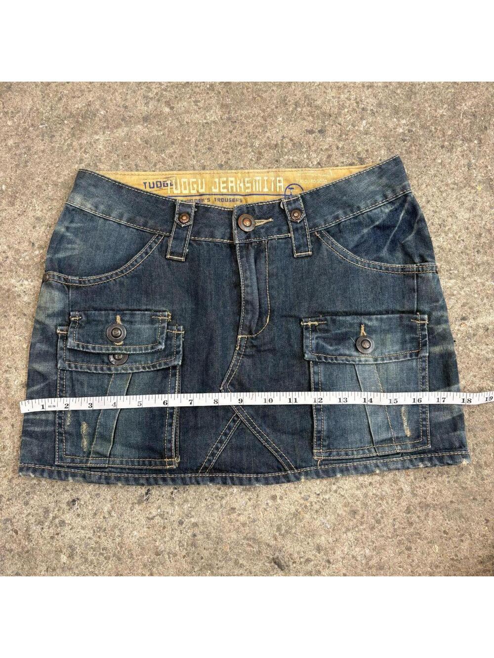 Vintage Y2K Denim Micro Mini Skirt Low Rise DW Knit Hem - Picture 3 of 5